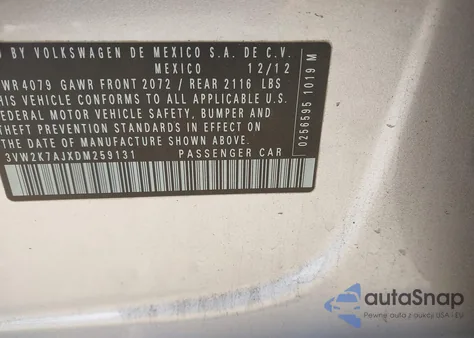 2013 Volkswagen Jetta S из США, поврежденный, VIN 3VW2K7AJXDM259131